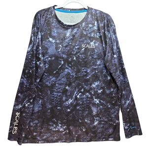 Scales Gear Mens Pro Performance Fishing Shirt Blue Camo SPF 50 XL Long Sleeve